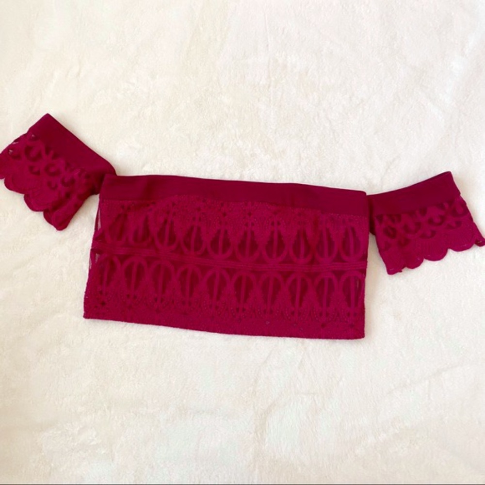 Finders Crop Top Embroidered Plum Off Shoulder